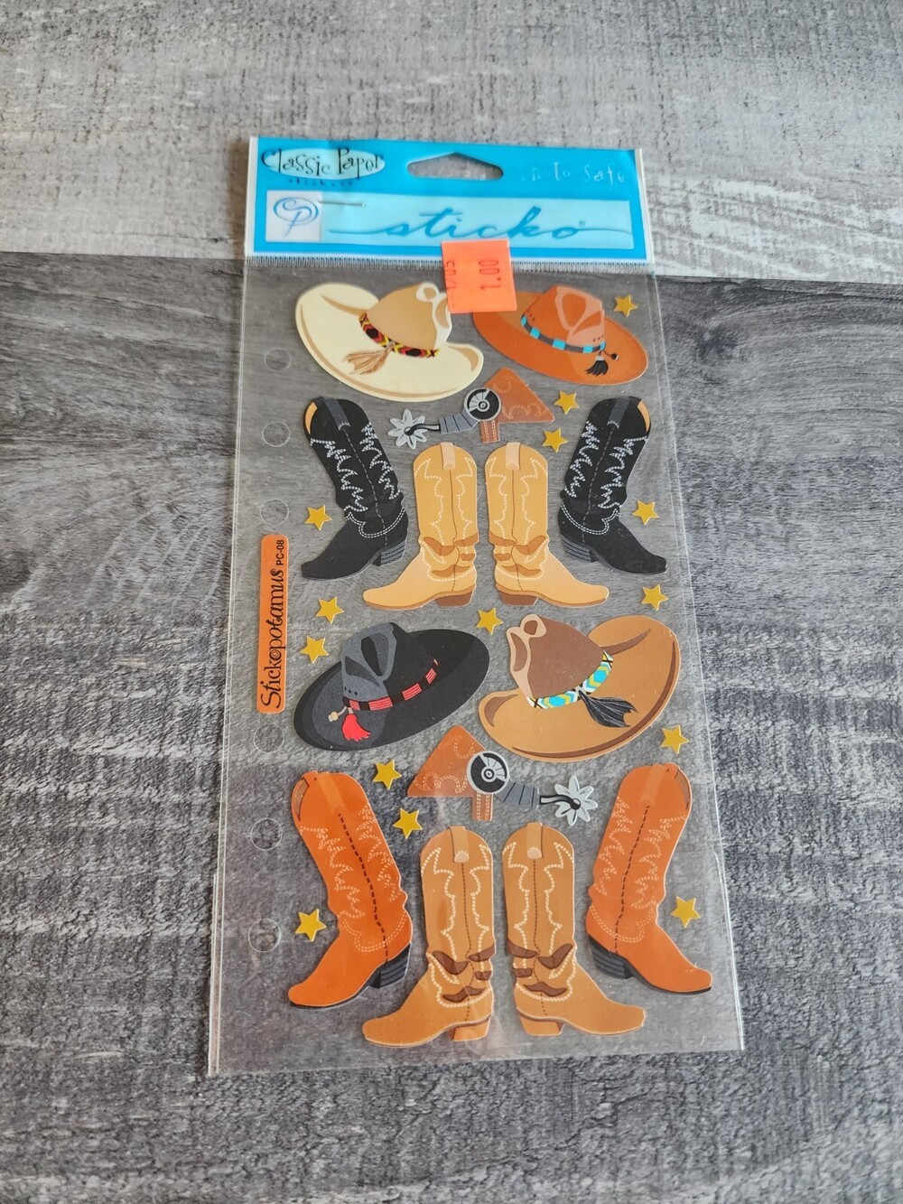 New Pack STICKO Stickers Cowboy Hats & Boots Western Scrapbooking RETIRED #38